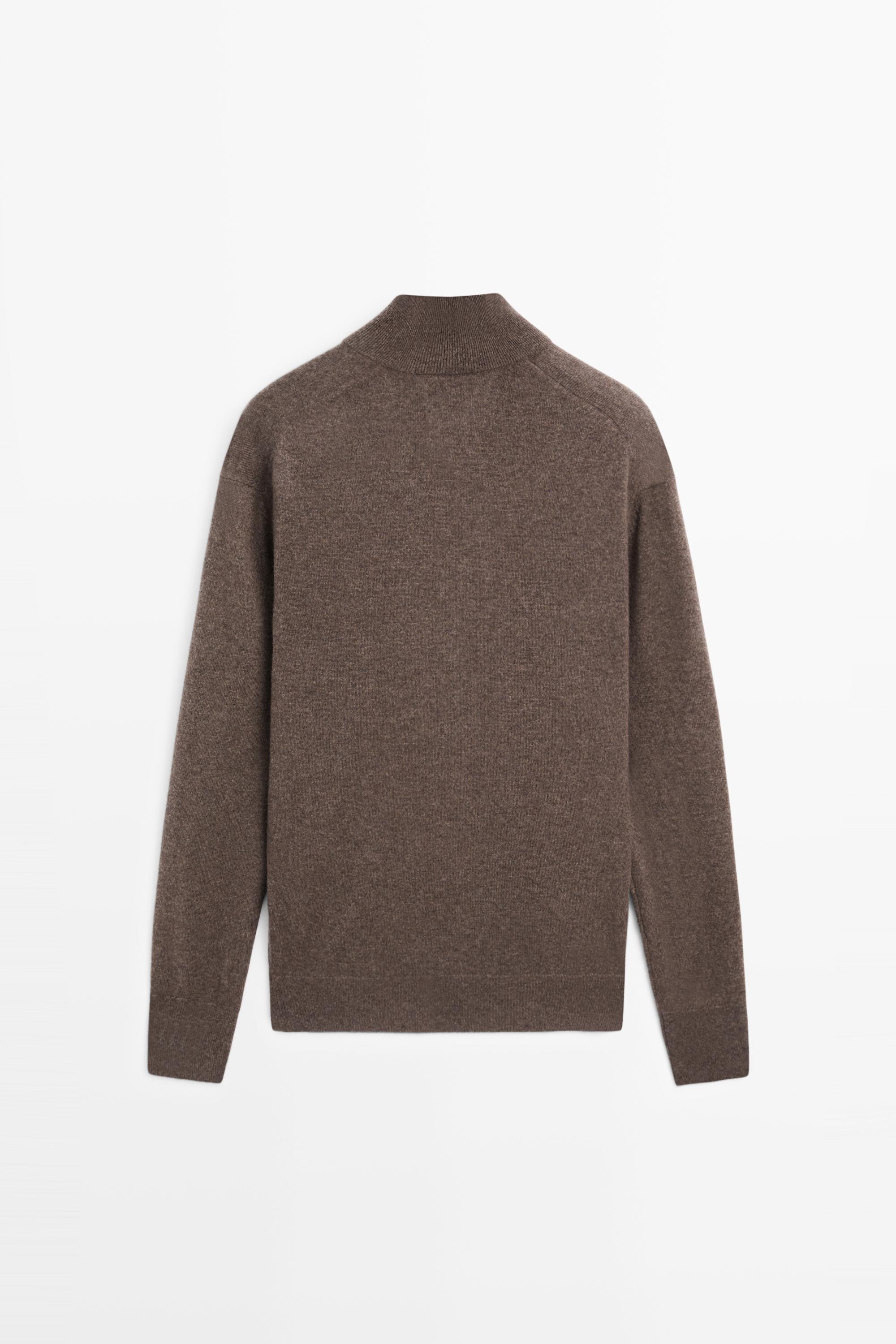 100% cashmere mock neck V-neck sweater